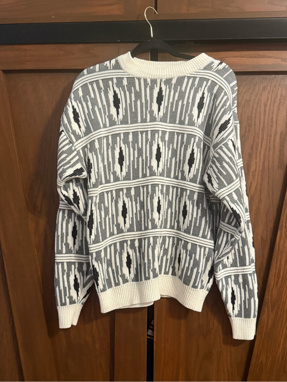 Vintage Nuovo New Forces Gray Geometric Ikat Knit Sweater L 90s Streetwear Retro